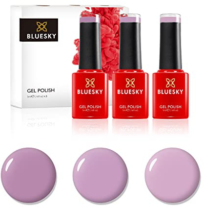 BLUESKY Gel Polish, Gel Nagellack Set, Nude Pinks. Bare Flesh Qxg120, Light Stone A091, Pink Lavender Spc03. 3 x 5 ml Nudefarben, Rosa