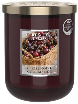 HEART & HOME - Vela perfumada a base de cera natural de soja para el hogar - Tarro grande de cereza negra gourmet - Tiempo de combustión 75 h - Regalo, decoración y perfume para el hogar