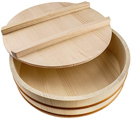 Kichgather Holz-Sushi-Reisschale mit Deckel, Hangiri, Sushi, Oke, Sushi, Reis, Mischbehälter (30 cm mit Deckel)