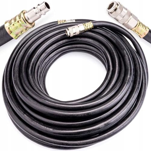 Tuyau pneumatique d'air comprimé 20 bar 10 x 17 mm raccord 3/8 15 mètres | Flexible en caoutchouc résistant à l'huile, non spiralé et facilement enroulable, pour compresseur et outils d'atelier.