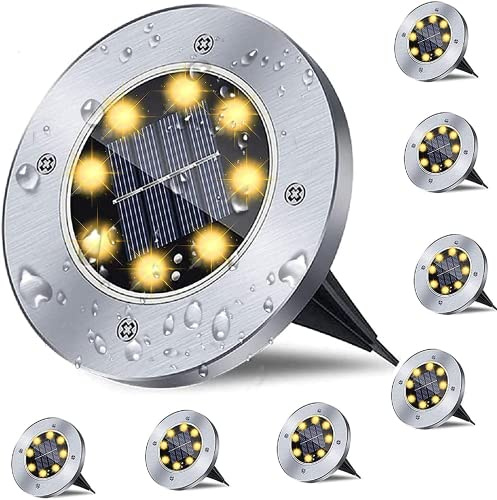 Rayolon Solar Ground Light, Waterproof Solar Garden Light, Upgraded Outdoor Garden Waterproof Bright in-Ground Lights, Landscape Lights for Pathway,Yard,Deck,Lawn,Patio,Walkway (8 Pack Warm Light)