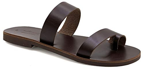 43 Braun Emmanuela Griechische handgefertigte Ledersandalen, hochwertige Slide Sandalen, Sommerschuhe für Herren, Zehenring Sandalen, Slide Sandalen für Herren