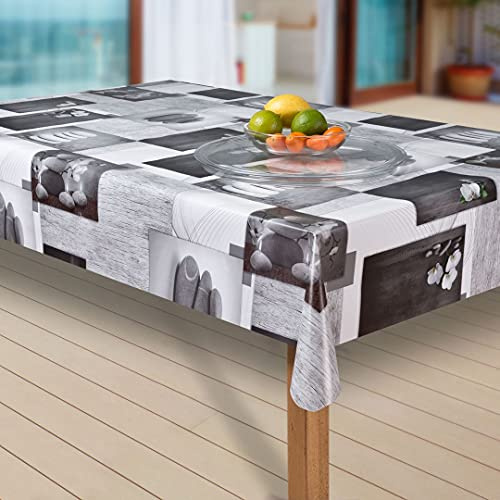 laro Wachstuch-Tischdecke Abwaschbar Garten-Tischdecke Wachstischdecke PVC Plastik-Tischdecken Eckig Meterware Wasserabweisend Abwischbar, Muster:Steine grau-Weiss, Größe:90x120 cm