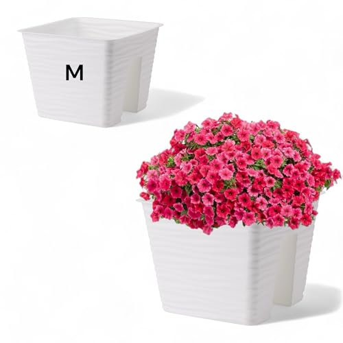 MELTOM Blomlåda, balkonglåda, räcke, balkongkruka, vågor, räfflad yta (vit, M)