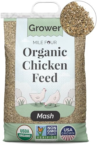 Mile Four Organic Chicken Feed (23 lbs) Grower Mash, Non-GMO, USA Grown, 18% Protein, Corn-Free, Soy-Free, Non-Medicated Feed for Chickens