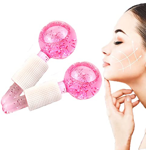 Massaggio Ice Roller Ball, Facial Globes, Massaggiatori per Pelle Fredda, 2 Sfere per Massaggi, Magic Globe Ball Massager Tool per la Cura Della Pelle del Viso e Degli Occhi (Rosa)
