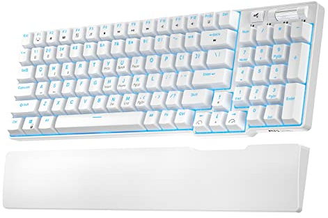 RK ROYAL KLUDGE RK96 90% Triple Mode BT5.0/2.4G/USB-C Hot Swappable Mechanische Tastatur mit Handauflage, 96 Tasten Bluetooth Gaming Keyboard mit Software, Blaue backlicht, Blaue Schalter, US QWERTY