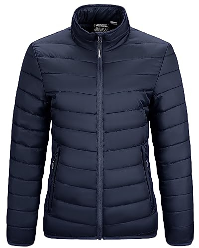 Outdoor Ventures Womens Winter Lightweight Jacket Warm Short Packable Puffer Jacket Transitional Padded Jacket Quilted Jacket for Ladies Lined for Hiking Travel, Deep Blue M