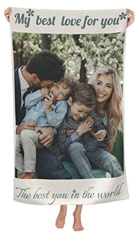 Personalisiertes Strandtuch mit Foto o Text, Schnell Trocknendes, Super Saugfähiges, Sandfestes Mikrofaser Personalisiertes Strandtuch für Schwimmbad Hotel Badezimmer Camping Handtuch130 x 80 cm