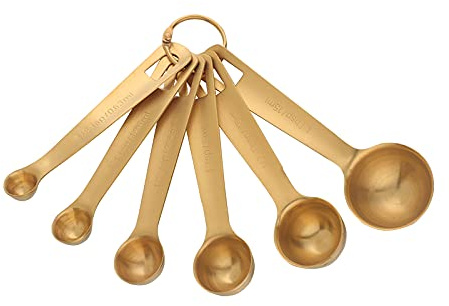 YDware 18/8 Edelstahl Messlöffel Set 6 Stück, Rund Golden Teelöffel Messlöffel zum Messen von trockenen und flüssigen Zutaten, Perfekt zum Backen und Kochen