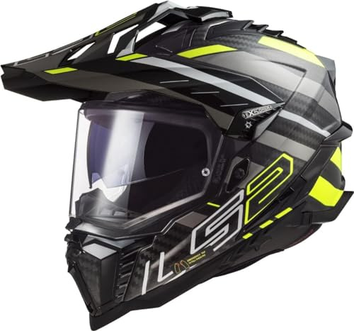 LS2, Motocross Helm EXPLORER CARBON EDGE Black H-V Yellow Titanium, XL