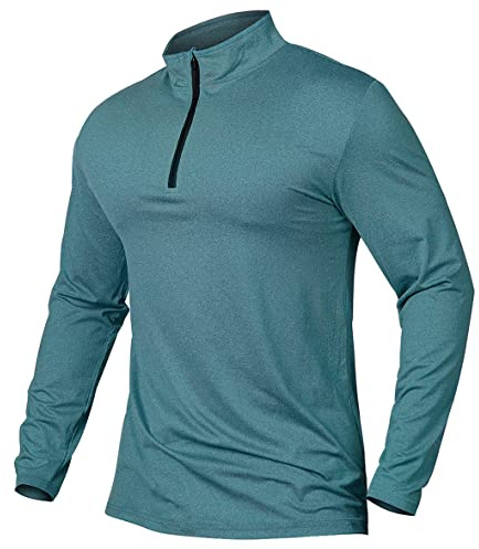 CARWORNIC Långärmad tröja för män, halv dragkedja, sporttröja, löptröja, 1/4 dragkedja, lätt ventilerande, gym, jogging, träningströja med ståkrage, Djupblå, M