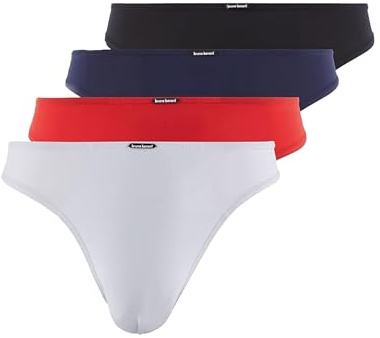 bruno banani Herren Strings Bale - 4er Set - Atmungaktive Mikrofaser - Hohe Bewegungsfreiheit - Niedrige Bundhöhe schwarz/Marine/rot/weiß, M