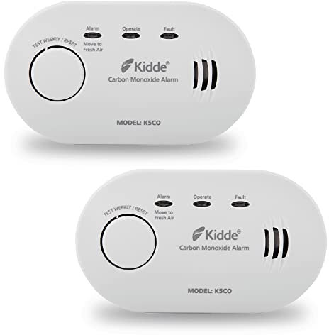Twin Pack Kidde 5CO Battery Powered Carbon Monoxide Alarm and Detector - 10 Year Sensor Life with AA Batteries