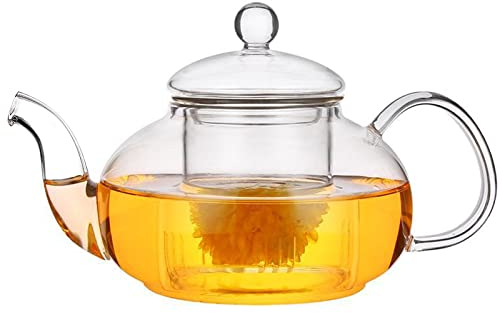 Tetera de Cristal de Borosilicato, 600 ml / 20,3 Onzas, Con Filtro para Té Suelto, Resistente al Calor y Microondas, para Té Negro, Verde, de Frutas y Perfumado