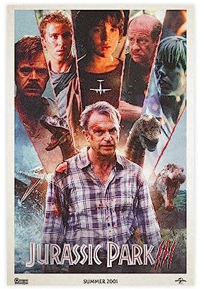 Jurassic Park III 2001 American Science Fiction Action-Filmeinband, Wandkunst, Deco-Poster, Wandkunst, Dekordruck, Bild, Gemälde für Wohnzimmer, Schlafzimmer, Dekoration, ungerahmt, 30,5 x 45,7 cm, 3