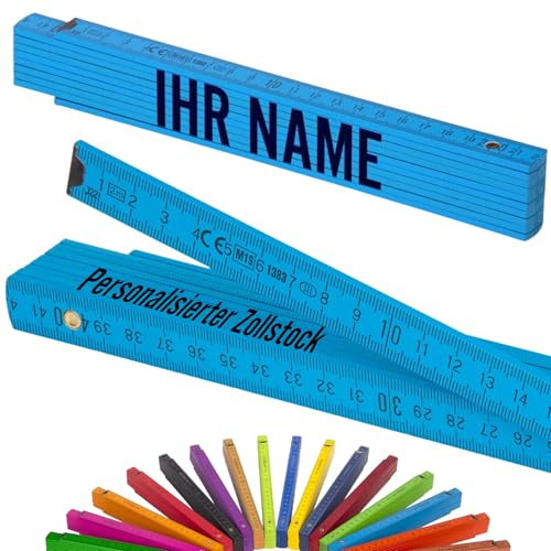 Metrie™ Zollstock - PERSONALISIERT – Gliedermaßstab | Meterstab, Maßstab - 2m - Blau - Duplex Teilung, Hergestellt in der EU – Druck mit Namen, Wunsch-Text für Handwerker | BLOCK 52-1 Stück