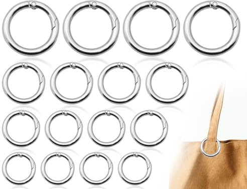 KAPSING 16 stycken nyckelringar i rostfritt stål, rund karbinhake, vårkarbinhake, O-ringar, silver (innerdiameter 13/17/19/25 mm)