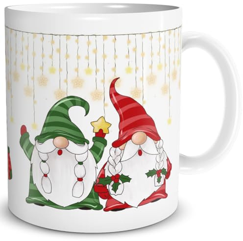 TRIOSK Lustige Weihnachtstasse Wichtel mit Motiv Zwergen-Weihnachten! - Witziges Wichtelmotiv Geschenk für Wichtelfreunde, Freundin, Frauen & Männer - Keramik-Tasse 300 ml, Gnom Paar