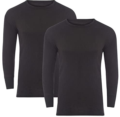 Style Lockers® Pack of 2 Mens Thermal Long Sleeve Base Layer Top - Adults Winter Ski Inner Vest Warm Underwear T-Shirts - Quick Dry Undershirt for Outdoor Sports Running (Black, Large)