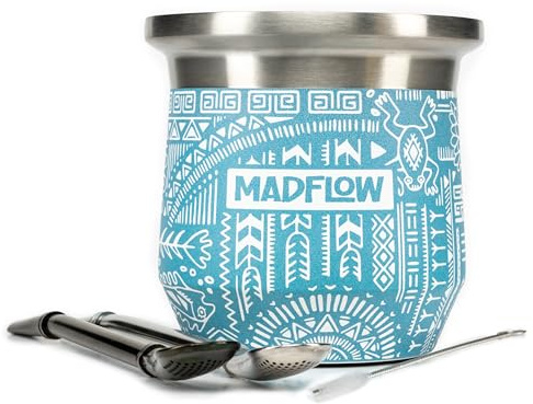 MADFLOW Yerba Mate Cup. Stainless Steel Mate Cup with 2 Bombillas. Double Wall Vacuum Insulated Yerba Mate Gourd. Unique Mate Cup And Bombilla Set