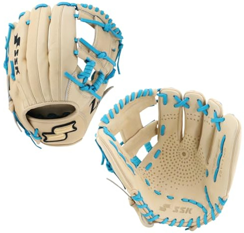SSK Z5 Craftsman Youth Baseball Glove – 10.5” – 11” – 11.25” – 11.5” Right & Left Hand Throw (Camel/Electric Blue - I Web, 11.25 - Right Hand Throw)