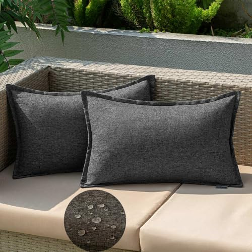 EMEMA Outdoor Kissen Wetterfest Kissenbezug Wasserfest Sofakissen Wasserdicht Dekokissen 30x50 cm Kissenbezüge Dekorativ Kissen Kissenhülle aus 2er Set für Garten Sofa Wohnzimmer Bett Dunkelgrau
