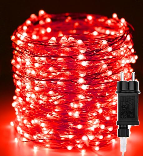 Luces Navidad 50M 500 LEDs Alambre de cobre, Halloween LED Guirnalda luminosas con 8 Modo de Iluminación Exterior Impermeable para decoración Interior,Hogar, Árbol,Fiestas,Bodas,Christmas,Jardín,Rojo