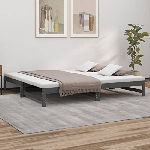 Camerina Tagesbett Ausziehbar Ausziehbett Bett Zum Ausziehen Sofa Bett Daybed Sofa Bett Mit Ausziehbett Grau 2X(90x200) cm Massivholz Kiefer