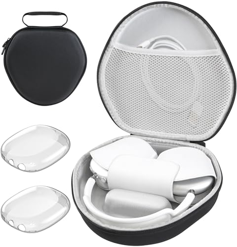 Delidigi Hart hülle für AirPods Max kopfhörer, Slim Travel Carrying Case Aufbewahrungstasche Zubehör mit TPU Transparent Hülle & Mesh Pocket für Apple AirPods Max (Schwarz)