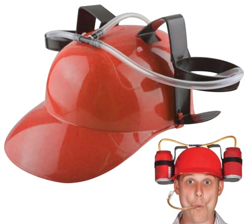 Pesoncarl Beer Hat Drinking Hat Fun Drink Hat Safe Plsatic Drinking Helmet with Can Holder and Straw, Funny Hat for Beer Soda Party Football Games Novelty Gift Red Party Hats