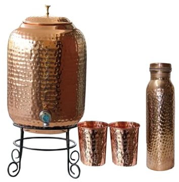 BRACOP® Wasserkrug aus reinem Kupfer, Trink wasserkrug, Wasserkaraffe, Krug mit Deckel, Kupfer-Ayurveda-wasserkrug mit Deckel, Becher aus reinem Kupfer, indischer Wasserbecher, Wasser trinkflasche