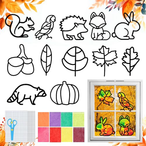 TOPRUNYI Herbst Bastelset für Kinder Ab 3 Jahre, 12 Stück DIY FensterDeko, für Halloween und Weihnachten