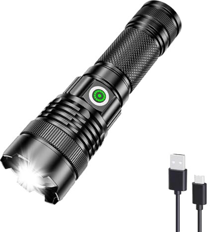 MODOAO Lot de 1 lampes de poche LED super lumineuses, rechargeables, haute luminosité, étanche, zoomable, avec 4 modes d'éclairage, pour la marche, le camping, les urgences