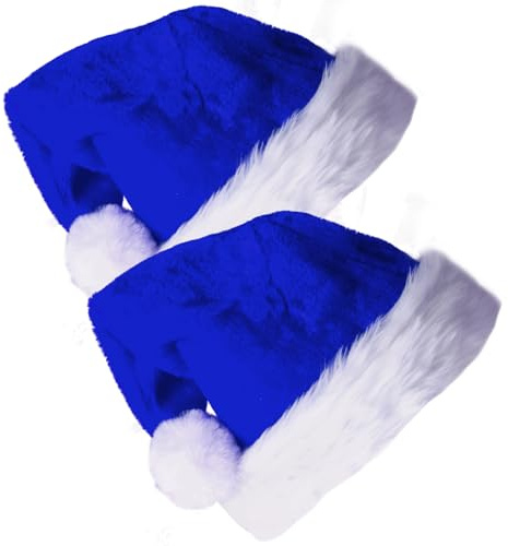 2 x blaue Weihnachtsmütze für Kinder, weicher Plüsch, Deluxe, Weihnachtsmannmütze, Samt, bequeme Weihnachtsmannmütze für Weihnachtsmann-Verkleidung, Weihnachten, Neujahrsparty, Weihnachtsbaumschmuck,