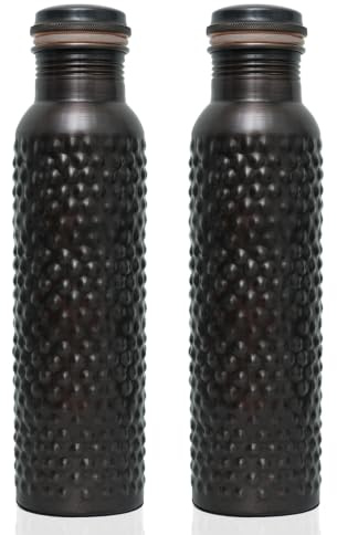 Lot de 2 bouteilles en cuivre pur de 963,9 g avec avantages ayurvédiques - Bouteille d'eau en cuivre avec sac de transport pour boire, couvercle anti-fuite - Grand récipient en cuivre fabriqué à la