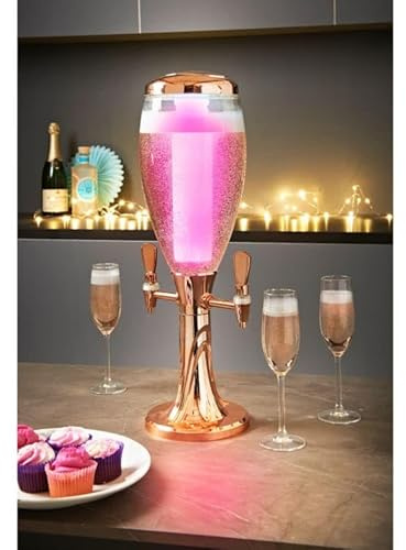 New Gorgeous Big Chill Wine & Prosecco Tower with LED Light 3L, Removable Ice Buckets, 2 Dispensers Perfect for A Party