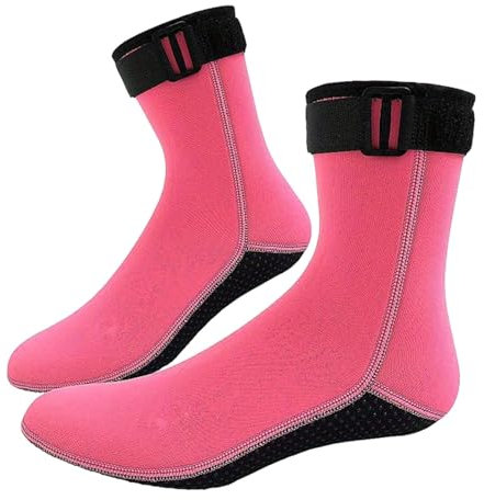 JISADER Wassersocken Tauchsocken 3mm Neopren Neoprenanzugsocken Schwimmsocken zum Schnorcheln Surfen, Rosa, XL
