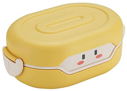 Récipient alimentaire thermique, Sac à lunch isolé Cartoon 3 compartiments boîte à lunch en plastique boîte à bento étanche récipient for aliments for étudiants micro-ondes boîte à lunch Kawaii(Yellow