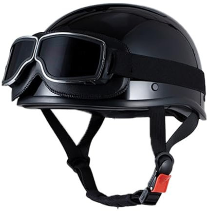 OZXDKJ Retro Motorrad Jethelm, DOT/ECE-Zulassung Motorradhelm, Offener Motorrad Helme Mit Schutzbrille, Motorrad Halbhelme, Herren Damen Motorrad Open Face Helme Für Cruiser Chopper,L(54-58CM),AA