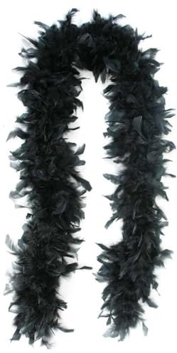 CPJJ Schwarz Federboa,Boa für Damen und Mädchen, 2m Natürliche Truthah Feder-Boa,Schwarz Federboa Halt für Straßenfasching,Geburtstagsfeier,Karneval,Tischdeko, Halloween,Weihnachtsfeier, 1 Stück