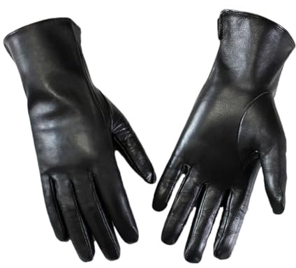 Dünne Damen-Handschuhe aus Schaffell, einlagig, ungefüttert, Touchscreen, Leder, schlichtes Motorradfahren, Schwarz, Größe 8