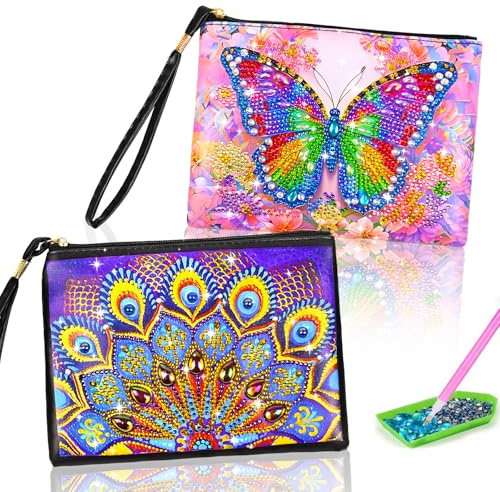 YECHISY Diamond Painting Kinder: Bastelset Mädchen 6 7 8 9 10 Jahre, 2 Stücke 5D DIY Basteln Kleine Kosmetiktasche für Kinder Erwachsene, Geschenk Mädchen Geburtstagsgeschenke für 6-12 Jahre
