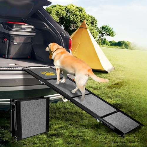 Hundramp bil vikbar extra lång 170 cm hundtrappa bil med halkfri matta yta för små medelstora och stora hundar bärbar ramp hund för bil SUV lastbil soffa och säng