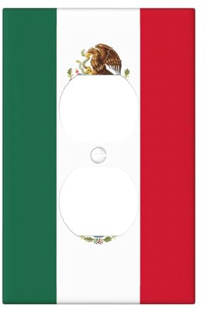 Cubiertas de salida con impresión de la bandera de México, 1 placa de pared de tamaño estándar, cubiertas de placas frontales de policarbonato de doble salida