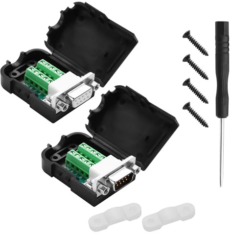 YACSEJAO 1 Paar DB9 Breakout-Stecker RS232 D-SUB 9-Pin Port männlich+weiblich Serieller lötfreier Adapter Terminalstecker Signalmodul mit Gehäuse (A, Nüsse)
