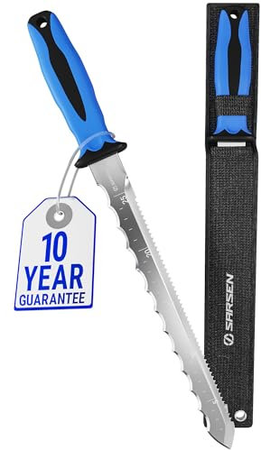 Insulation Knife – Stainless Steel Serrated Saw Foam Cutter for Loft Insulation, Rockwool, Polystyrene & PIR/XPS Foam Board – Patented Ergonomic Handle, Safety Sheath & Ruler