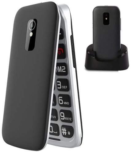 FEGA Téléphone Portable Senior Débloqué à Clapet, 4G LTE Telephone Portable pour Personnes âgées avec Grandes Touches Bouton SOS Haut-Parleur de Boîte Batterie 1300mAh F1