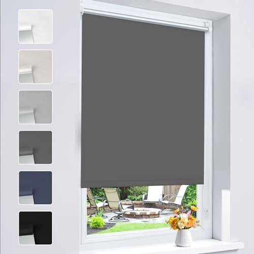 Grandekor Store Enrouleur Occultant sans Perçage Installation Facile 100% Opaque Protection Thermique Solaire pour Fenêtre Porte, 45l x 170 cm, Gris foncé