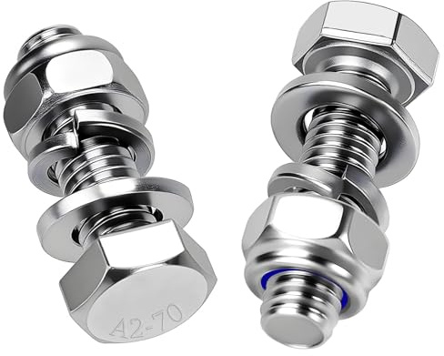 Mbsomnus M8 Sechskantschraube und Muttern Set 15 Stk Edelstahlschrauben | M8x30 mm Schrauben Edelstahl A2 V2A, DIN 933, Außensechskant, mit Selbstsichernde Muttern, Unterlegscheiben, Federringe